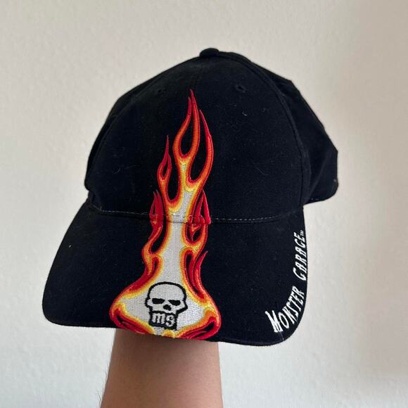 H3 Sportsgear Monster Garage Unisex Cap Black Cotton Flames Skull Baseball Cap - Picture 1 of 2